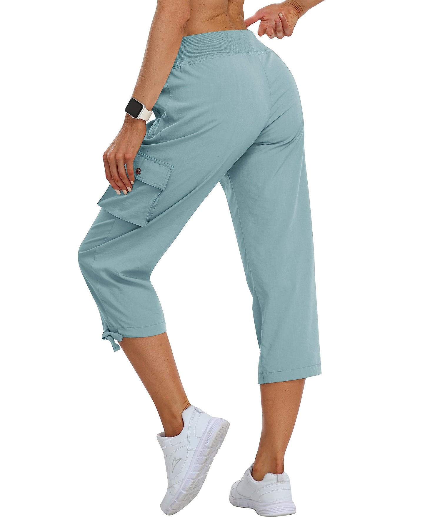 MoFiz Womes Capris Summer Cargo Hiking Pants Lightweight Quick Dry Running Athletic Shorts Casual Outdoor Zipper Pockets Dusty Blue S