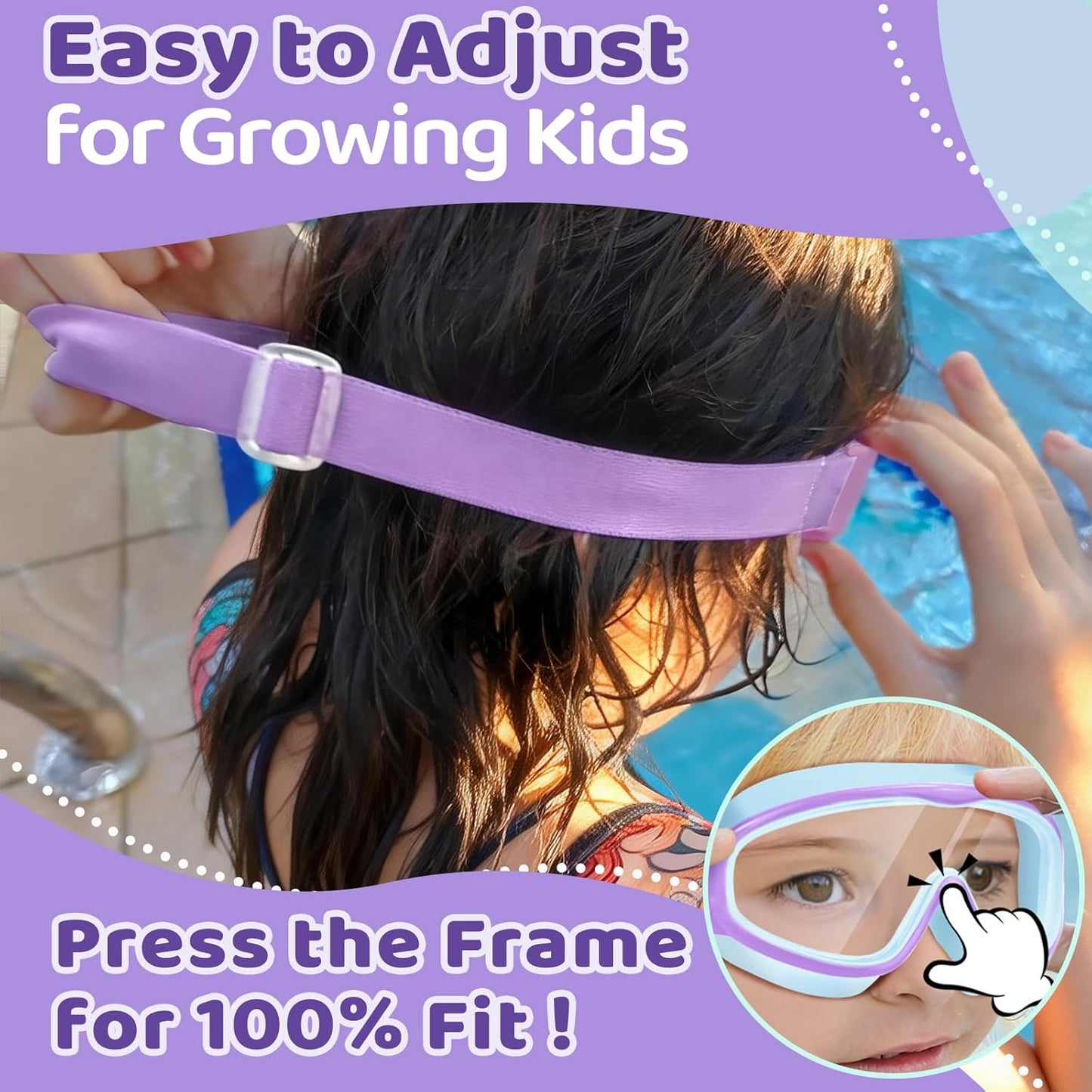 Vvinca Kids Swim Goggles - Anti-Fog, UV Protection, No Leak | 2 Pack with Comfort Fabric Strap for Ages 3-14