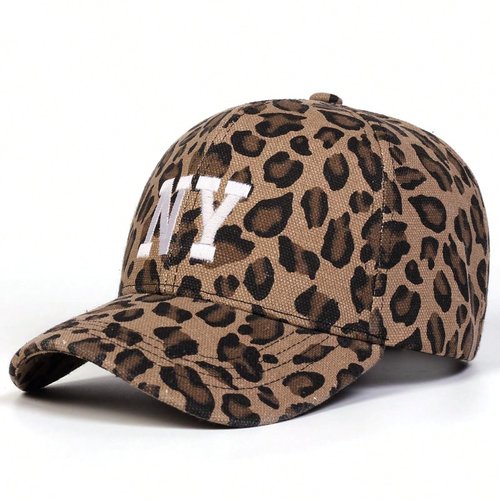 Leopard Print Baseball Cap with New York Embroidery Adjustable N.Y. Cotton Hat for Men and Women Casual and Sporty Look (Khaki Leopard,One Size)