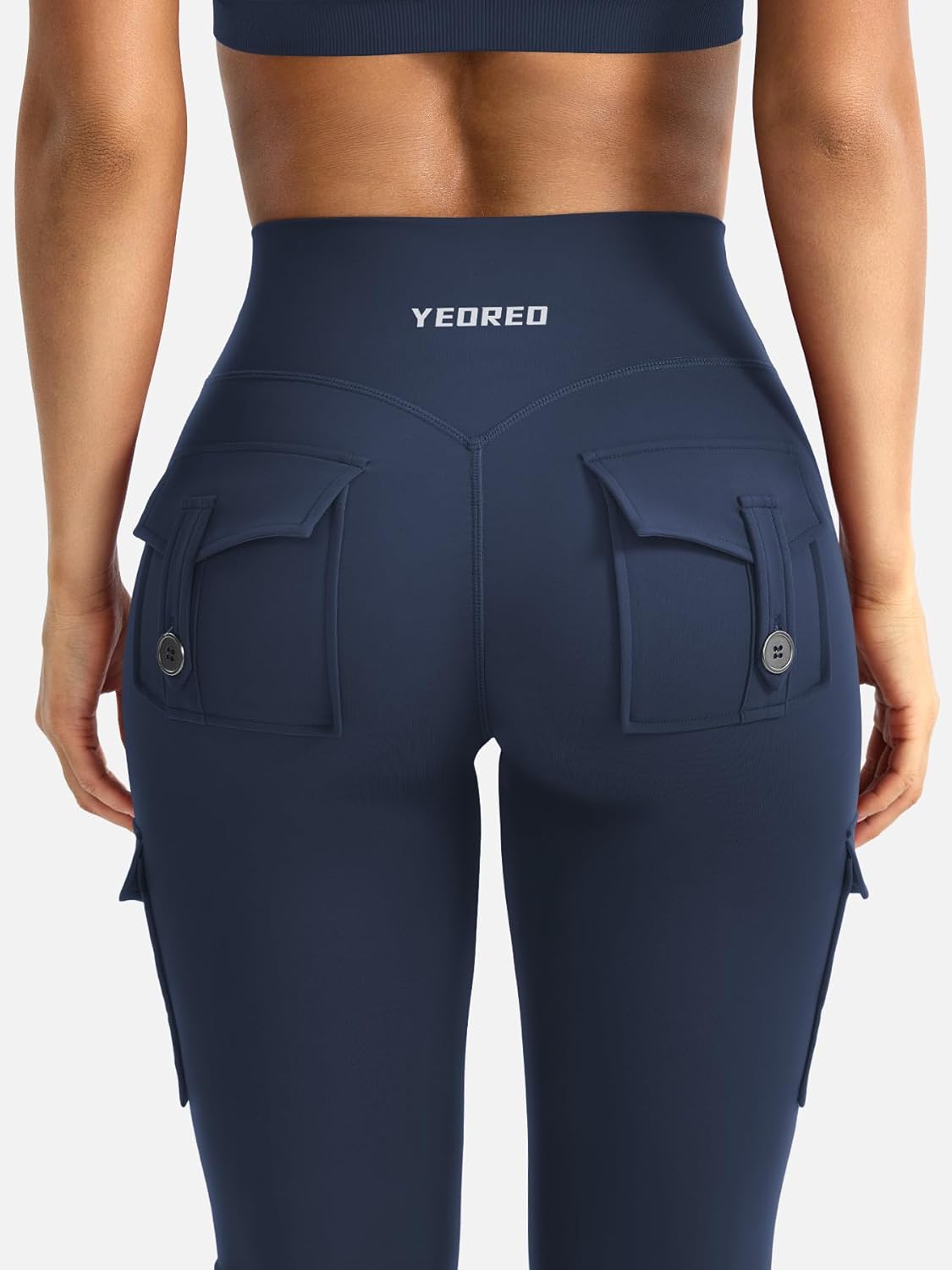 YEOREO CoreFlex Women's High-Waisted Flare Leggings - Hidden Pockets & No Front Seam | Cargo Gym Yoga Pants
