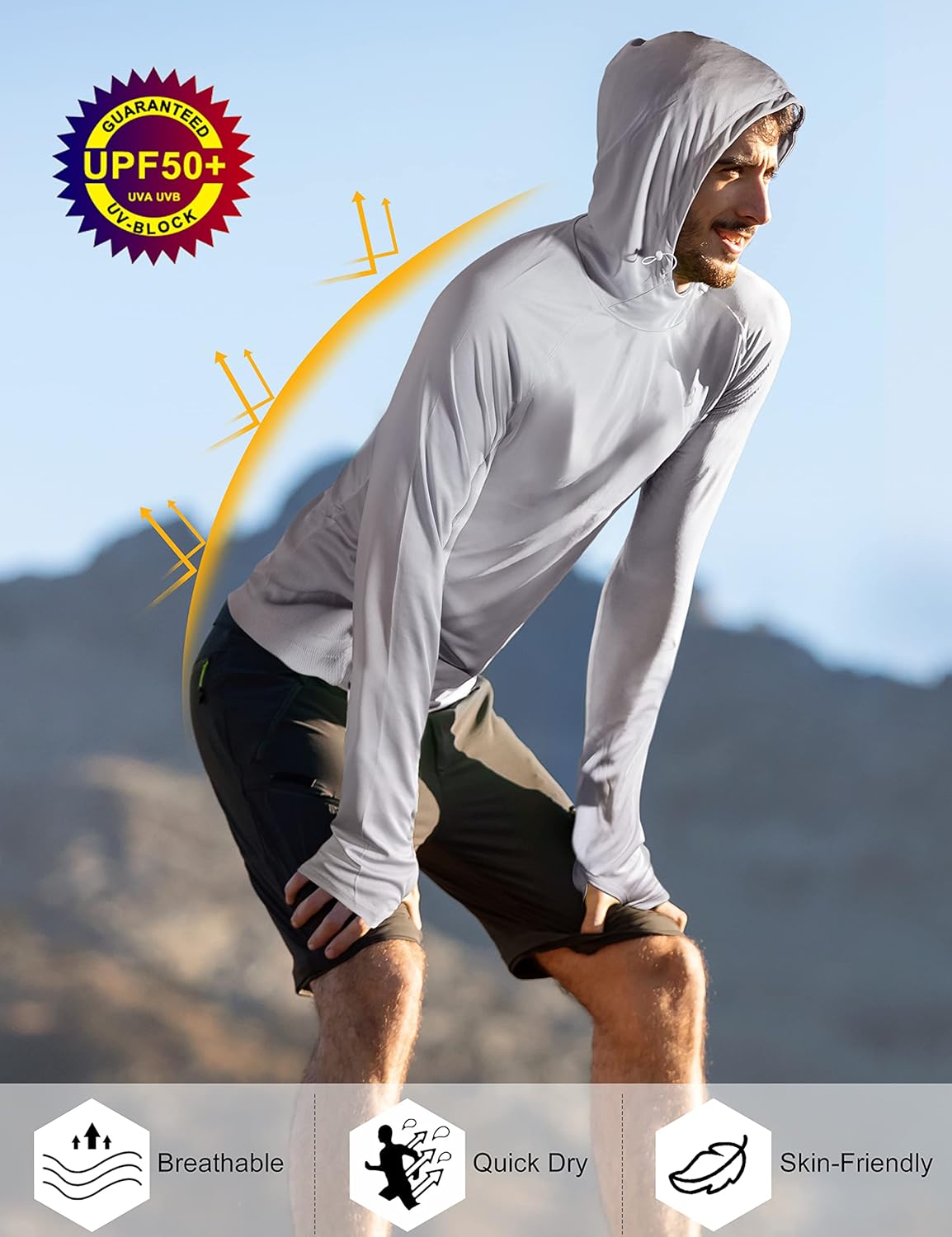 Roadbox UPF 50+ Sun Protection Hoodie - Quick Dry Long Sleeve Fishing & Hiking Shirt