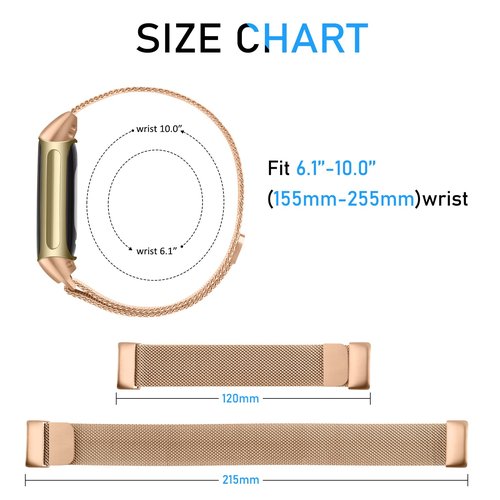 Vanjua for Fitbit Charge 6 Bands Women Men, Stainless Steel Metal Mesh Loop Adjustable Wristband Replacement Strap Compatible with Fitbit Charge 6 Fitness Tracker (Rose Gold)