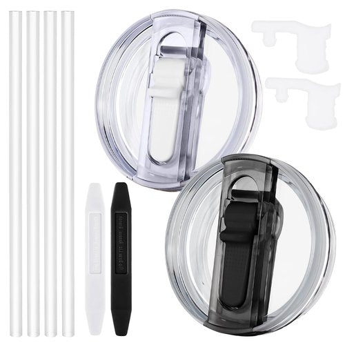 Dsnirasy 2 Pcs Spill Proof Tumbler Flip Straw Lid for Stanley Cup, 30oz Leak Proof Lid for Stanley H2.0 Quencher ProTour, with Removable Nozzle (White+Black)