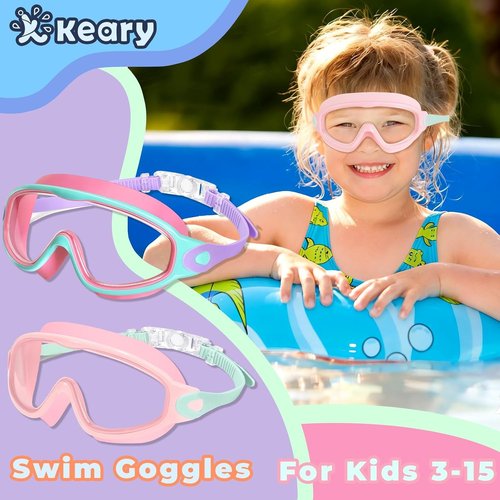 Keary Kids Swim Goggles - UV Protection & Anti-Fog | 2 Pack for Ages 3-15, Perfect for Boys & Girls