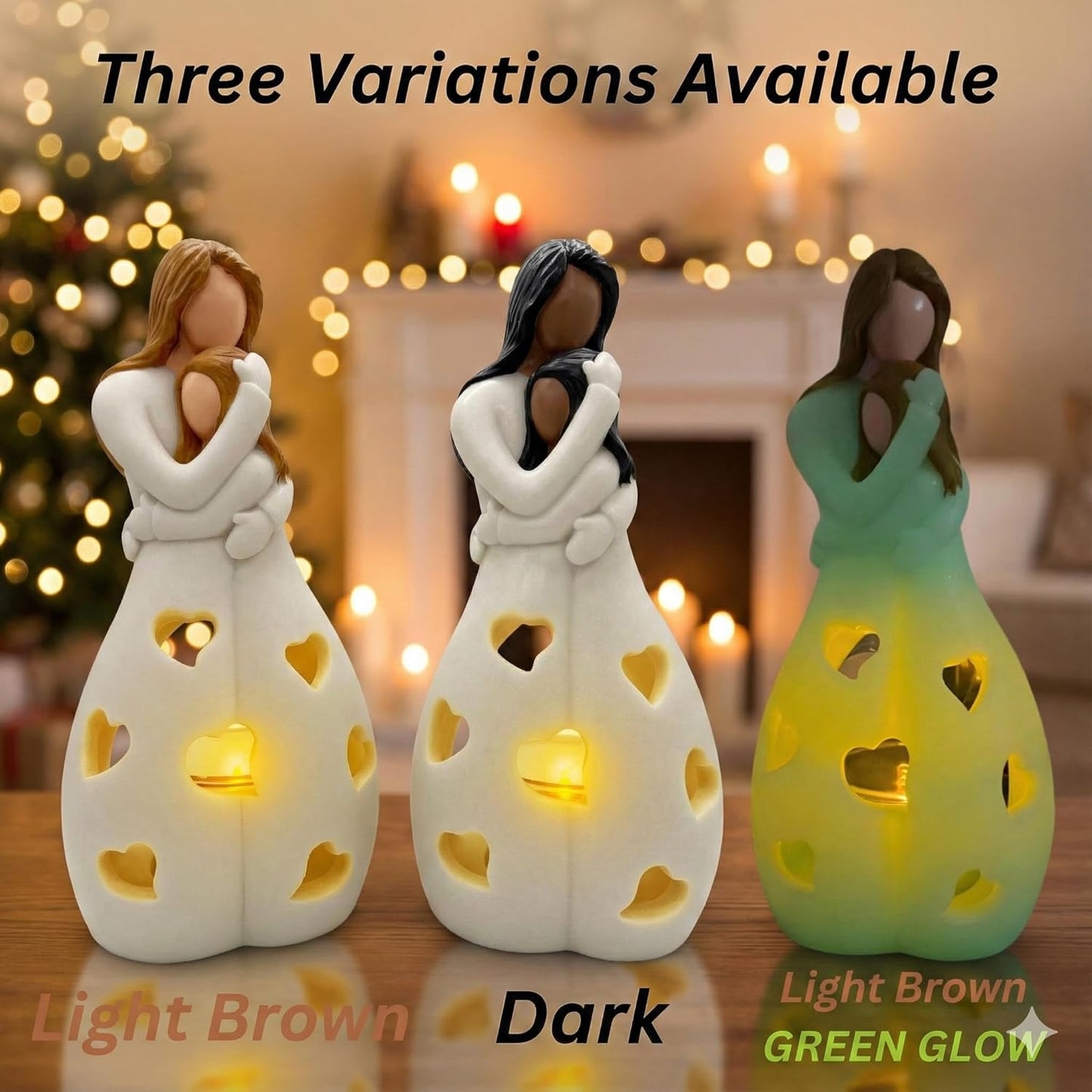 Regine Switzerland | Mother's Day Candleholder Statue with Flickering LED Light - Unique Gift for Mom | Seasonal Home Décor (Light Brown)