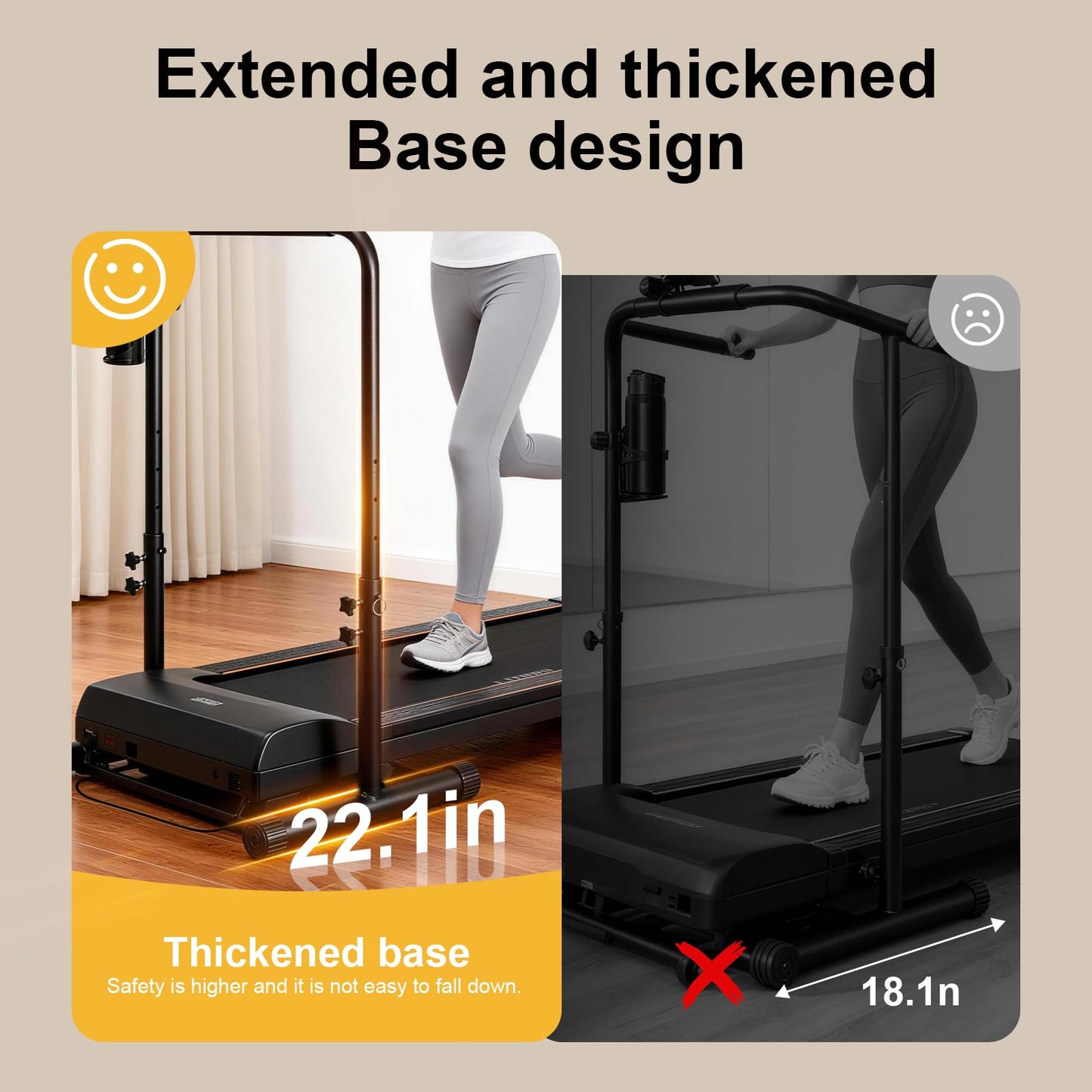 URLINE 25.5Inch Walking Pad Handle Bar Attachment Only with Cup and Phone Holder Stainless Steel Adjustable Treadmill Handrails,Increase Height from 30.7 to 39.37Inch,Comfortable Grip