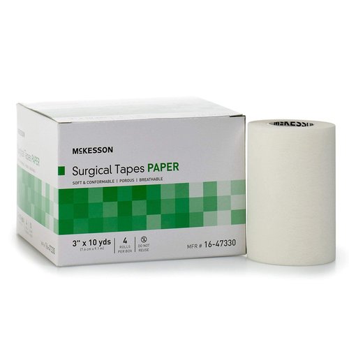 McKesson Surgical Tape, Non-Sterile, Paper, Air and Moisture Permeable, 3 in x 10 yds, 4 Count