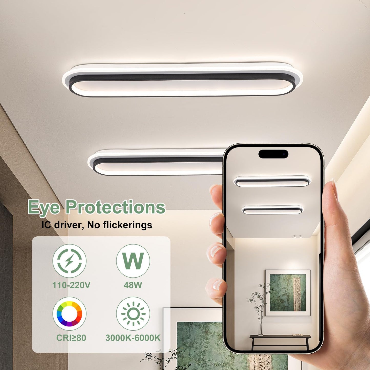 Vloitgol Modern Linear Ceiling Light, 31.5Inch Dimmable LED Flush Mount Ceiling Lamp with Remote Control, Long Ceiling Light Fixture for Kitchen Office Bedroom Hallway