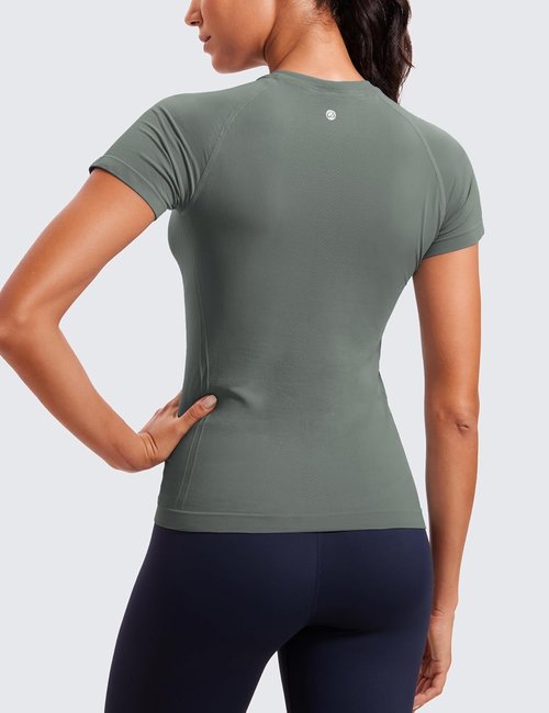 CRZ YOGA Seamless Workout Tops for Women - Breathable Short Sleeve Athletic Tees | Hip Length Gym & Yoga Shirts