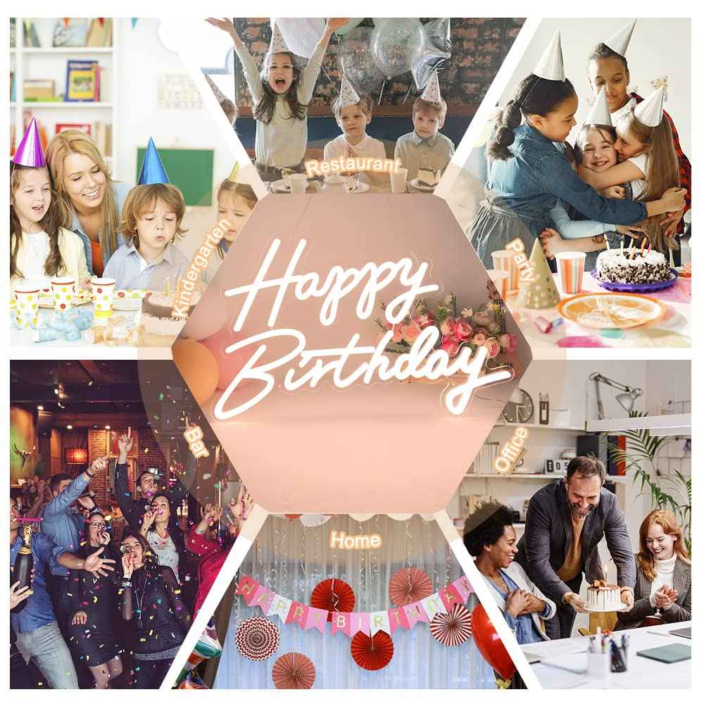 Happy Birthday Neon Sign, 22.4"x13.8" Happy Birthday Sign for Birthday Party Decor, Happy Birthday Light Up Led Signs for Backdrop, Neon Birthday Sign for Any Ages Bday Celebration, Warm White DIVATLA