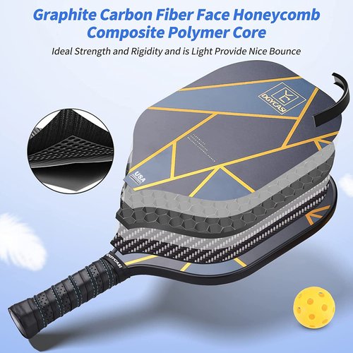 YC DGYCASI Pickleball Paddles Set of 4, USAPA Approved Pickleball Set, 4 Carbon Fiber Pickleball Rackets, 3 Outdoor Balls, 3 Indoor Balls, 4 Replacement Grip, 1 Bag for Women and Men