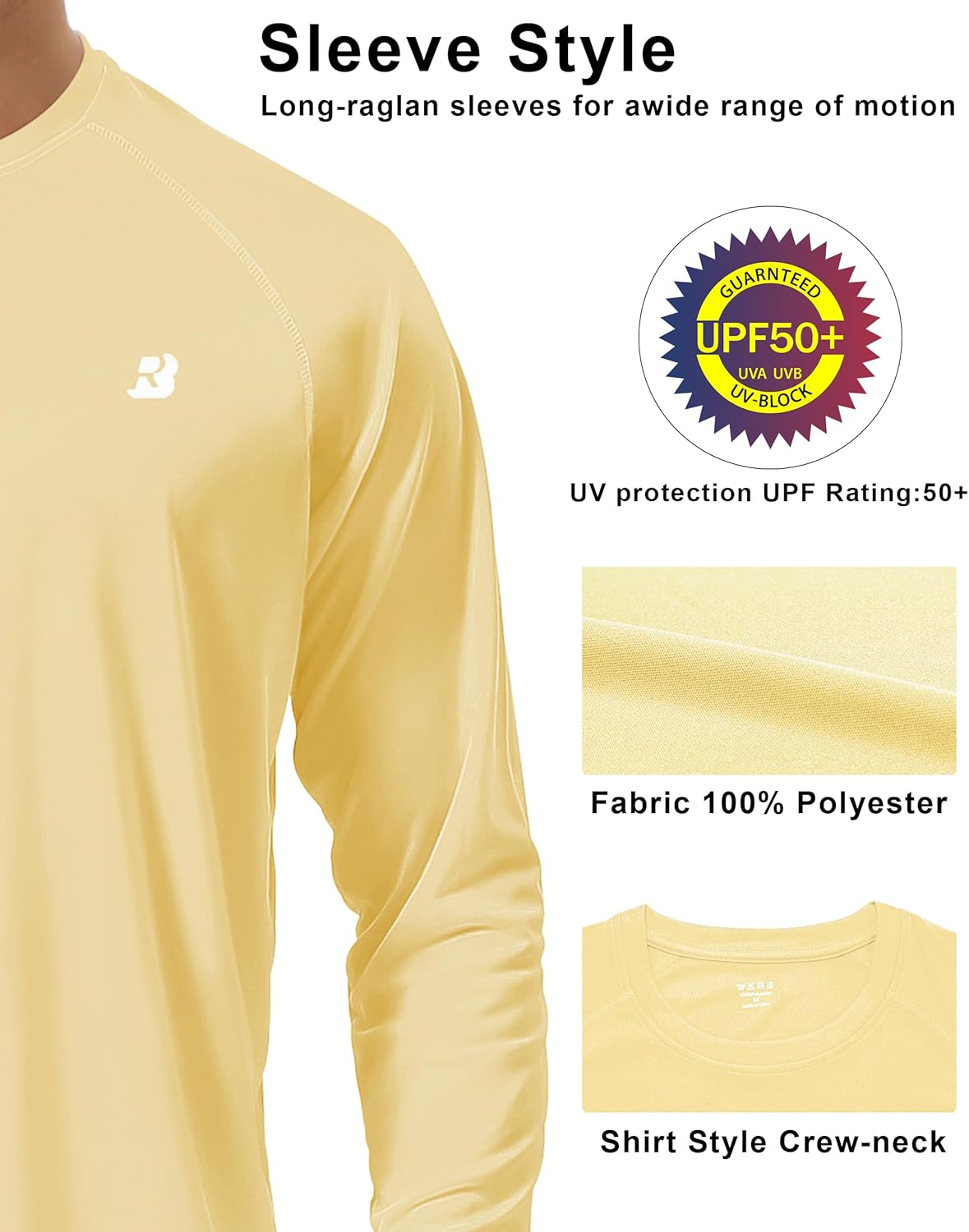 Roadbox Men's UPF 50+ UV Sun Protection Long Sleeve Shirt - Ideal for Fishing, Hiking, and Running