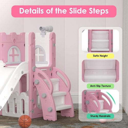 LulliSpace 6-in-1 Toddler Slide | Versatile Indoor & Outdoor Playset with Basketball Hoop & Telescope