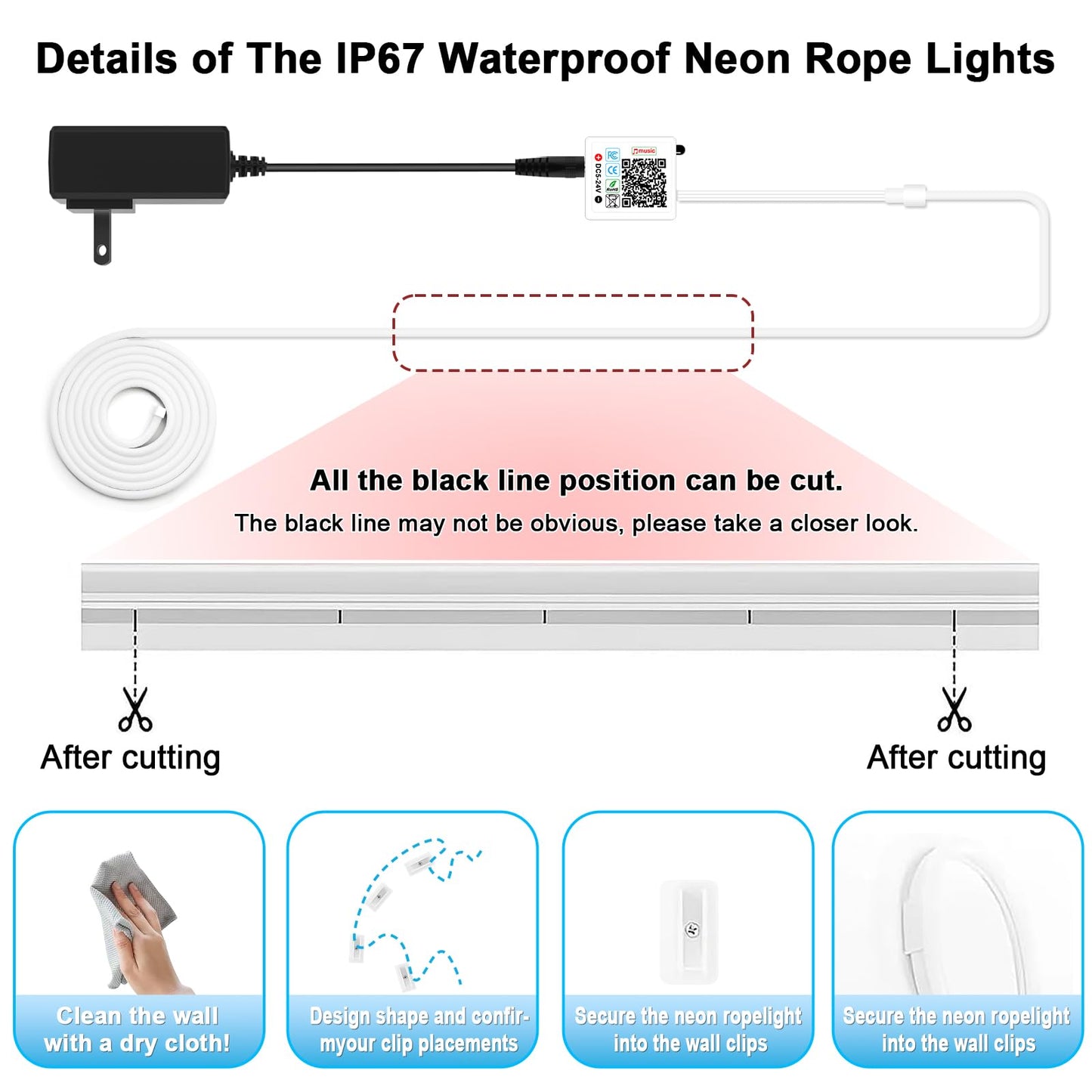 Vrribonx 19.6FT Led Neon Rope Lights Control with App/Remote,Flexible Led Rope Lights,Multiple Modes,IP65 Outdoor RGB Lights Waterproof,Music Sync Gaming Led Neon Strip Lights for Bedroom