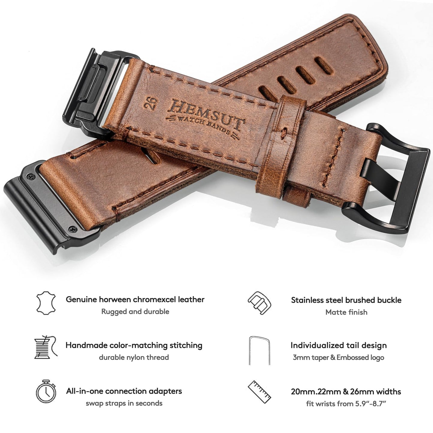 Leather Strap for Garmin Fenix 8 43mm/Fenix 7S/6S/5S, 20mm Replacement Band for Fenix 7S Pro/6S Pro/5S Plus/ 6S Solar/ Instinct 2S/ Instinct 2S Solar /Descent Mk1S / Descent Mk2S / D2 Delta S / Approach S70 - 42 MM