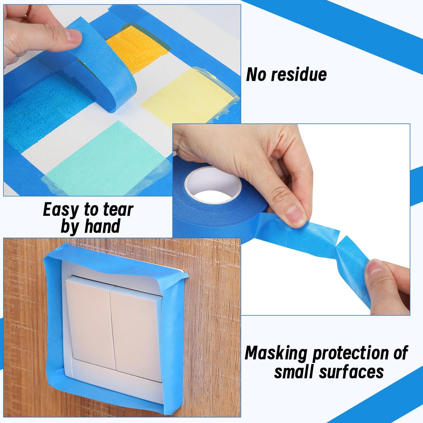 Fyguard 4 Rolls Painters Tape, 1Inch x 55 Yards Blue Painters Tape Washi Painters Tape Multi-Surface Blue Masking Tape for Wall Painting Masking Edge Treatment DIY, Home Use