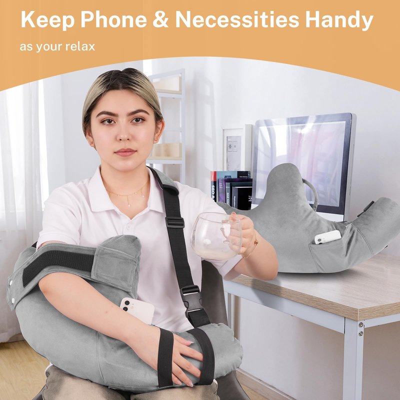 KUAZIDAR Shoulder Pillow Rotator Cuff Pillow - Arm Sling Side Sleeper Pillows for Adults, Post Shoulder Surgery Rotator Cuff Brace, Neck, Shoulder Pain, Post surgery gifts (Gray with strap)
