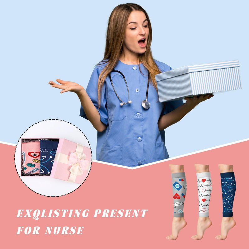 Hercicy 6 Pairs Nurses Week Appreciation Gifts Calf Compression Sleeve for Women Footless Compression Socks Support Sports Elastic Leg Sleeve for Nursing Week Graduation Thank You Gift(Classic)