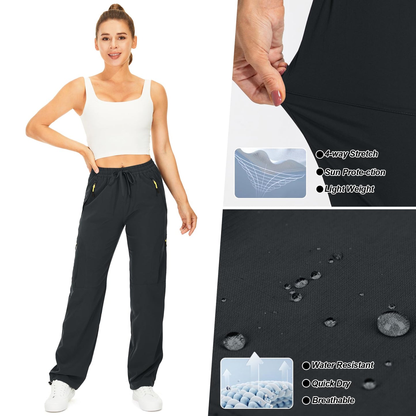 Womens Hiking Pants Quick Dry UPF 50 Lightweight Travel Golf Cargo Safari Pants Zipper Pockets,6608,Dark Grey,Petite XL