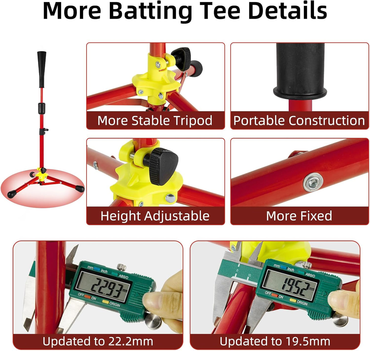 Skiennix Baseball Tee - Adjustable 23.5 to 39.76 Inches | Portable Batting Tee with Carry Bag for Kids Aged 5-12
