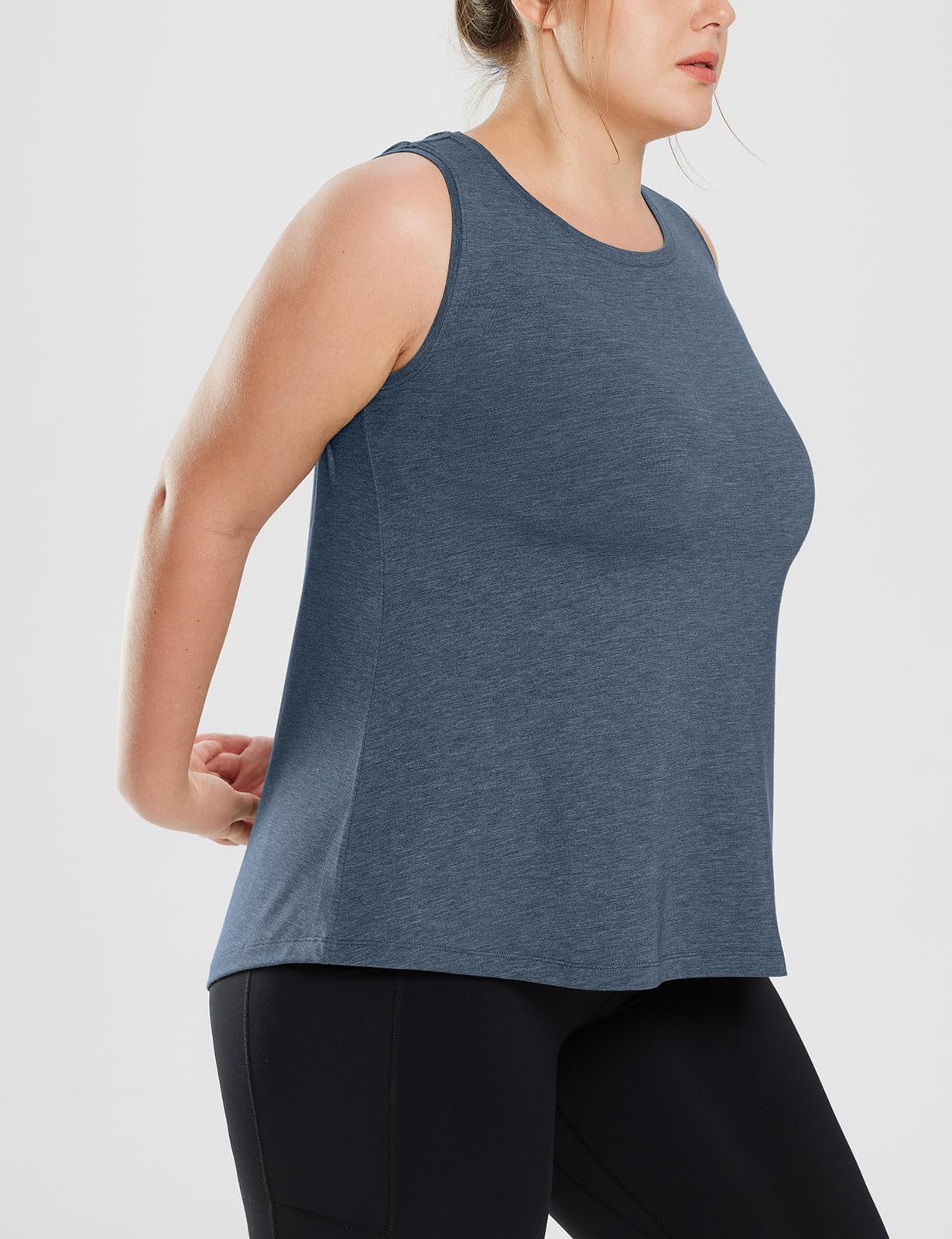 baleaf Women's Plus Size Workout Tank Tops Loose Fit Sleeveless Athetic Running Exercise Shirts Heather Navy XL