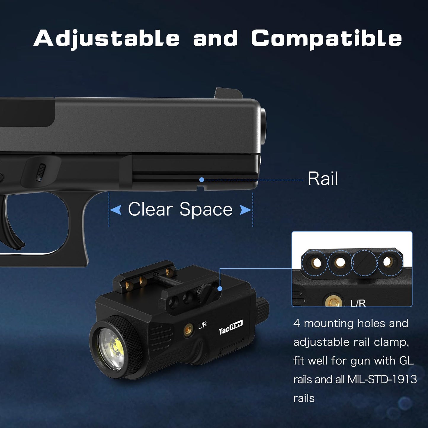 TacFlare Laser Light Combo - 800 Lumens Green Laser Beam Flashlight for Pistol Gun Picatinny 1913 Rail, Tactical Weapon Light Laser, USB C Rechargeable