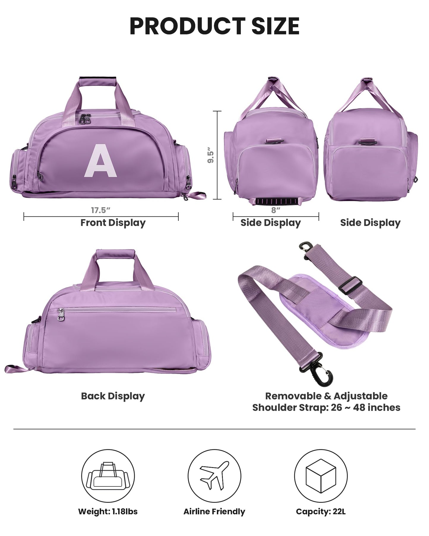 Vogewood Girls Gift-Birthday Gifts for 12 13 14 15 16 17 18 Year Old Girl, Initial Gym Bags with Shoe Compartment, Dance Bag for Girls, Kid Overnight Bags, Preppy Stuff (Letter K)