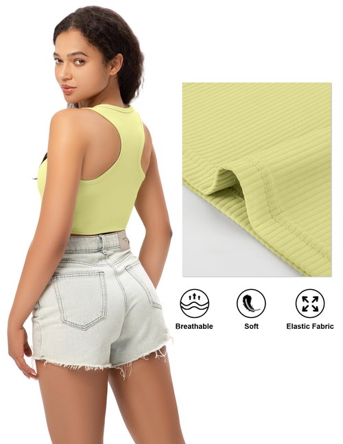 GGOV Sports Crop Tank Tops for Women Cropped Workout Tops Racerback Running Yoga Tanks Cotton Sleeveless Gym Shirts Yellow Green