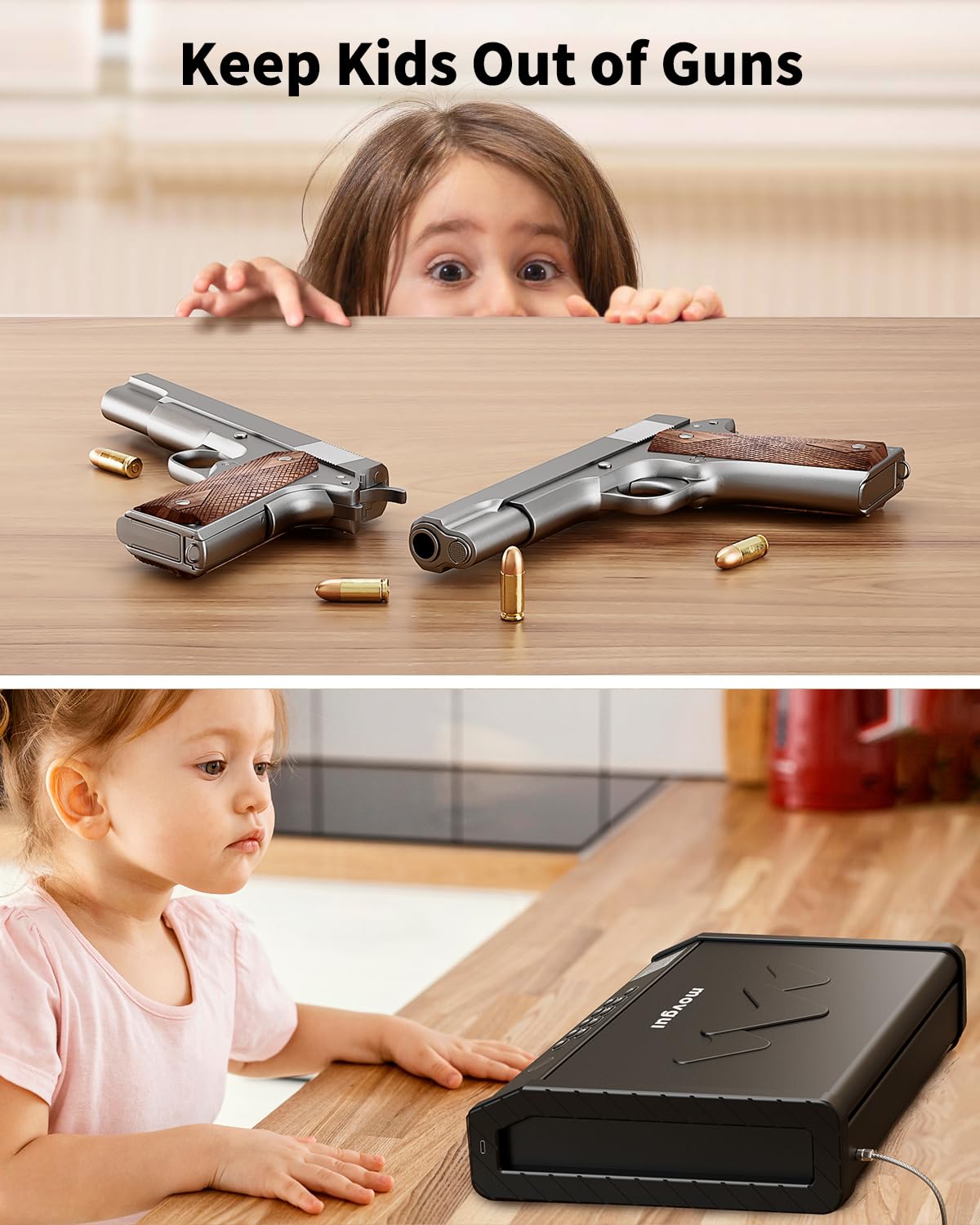 movgul Gun Safes, Biometric Pistol Safe with LCD Display of Temperature Humidity USB Port, Gun Safes 3 Ways Quick Access Fingerprint Handgun Safe for Nightstand Car