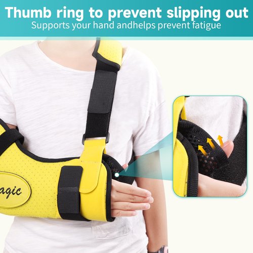 ENLUNTRA Arm Sling Shoulder Injury Brace for Kids,Kids Arm Sling Shoulder Immobilizer with Waist Strap,Wrist, Elbow,Clavicle Fracture Post-Surgery(Yellow)