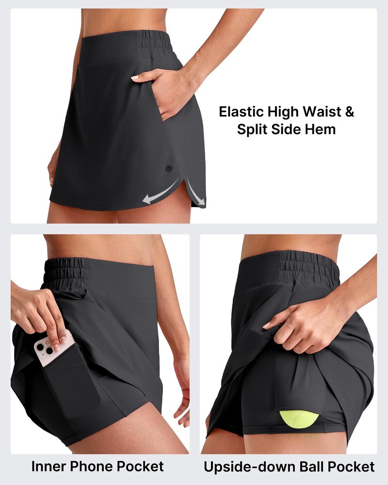 G4Free Black A Line Skorts for Women Casual Summer High Waist Golf Skorts with Pockets Soft Lightweight Running Workout Athletic Skirt Built-in Shorts(Black,S)