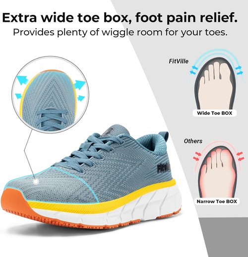 FitVille Wide Walking Shoes - Comfortable Lightweight Design with Non-Slip Cushioned Support | Men's Wide Toe Box