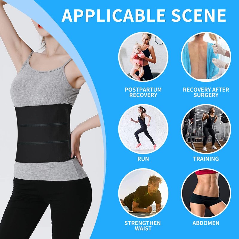 S Abdominal Binder Post Surgery - Elastic Waist Band for Stomach Support & Compression, Bariatric, Tummy Tuck | Latex-free, Breathable Belly Wrap Hernia Belt - (30" - 45") 3 PANEL - 9" High BLACK