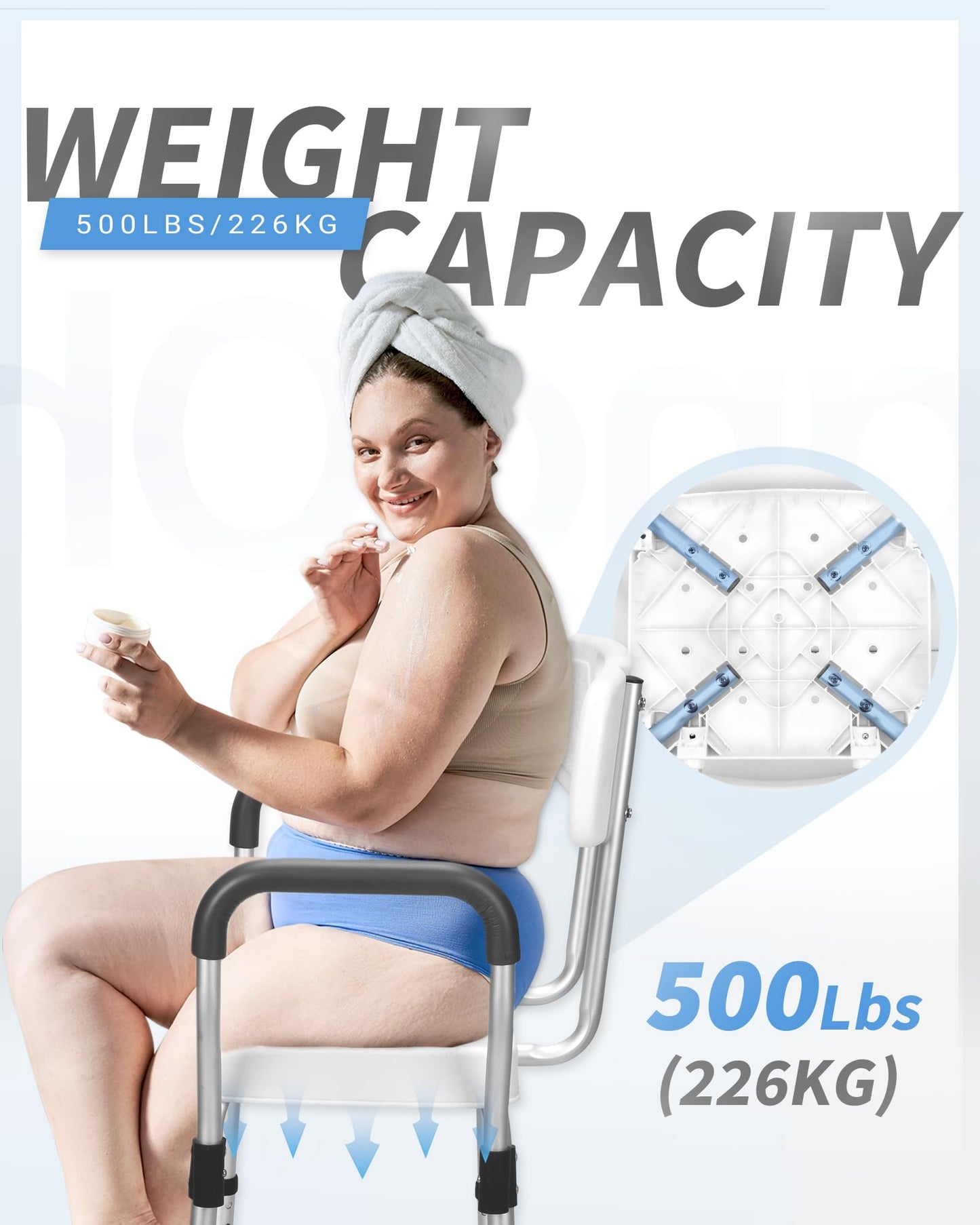 Sangohe Shower Chair - Shower Chair for Inside Shower - U-Shape Seat Heavy Duty Shower Chair - Shower Chair with Arms for Handicap - Wide Shower Seats for Elderly - Shower Chair for Bathtub, 796E