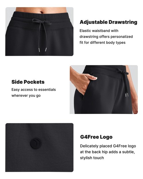 G4Free Wide Leg Pants for Woman Drawstring Pull on High Waist Casual Lounge Workout Gym Track Pants with Pockets(Black,M,Tall)