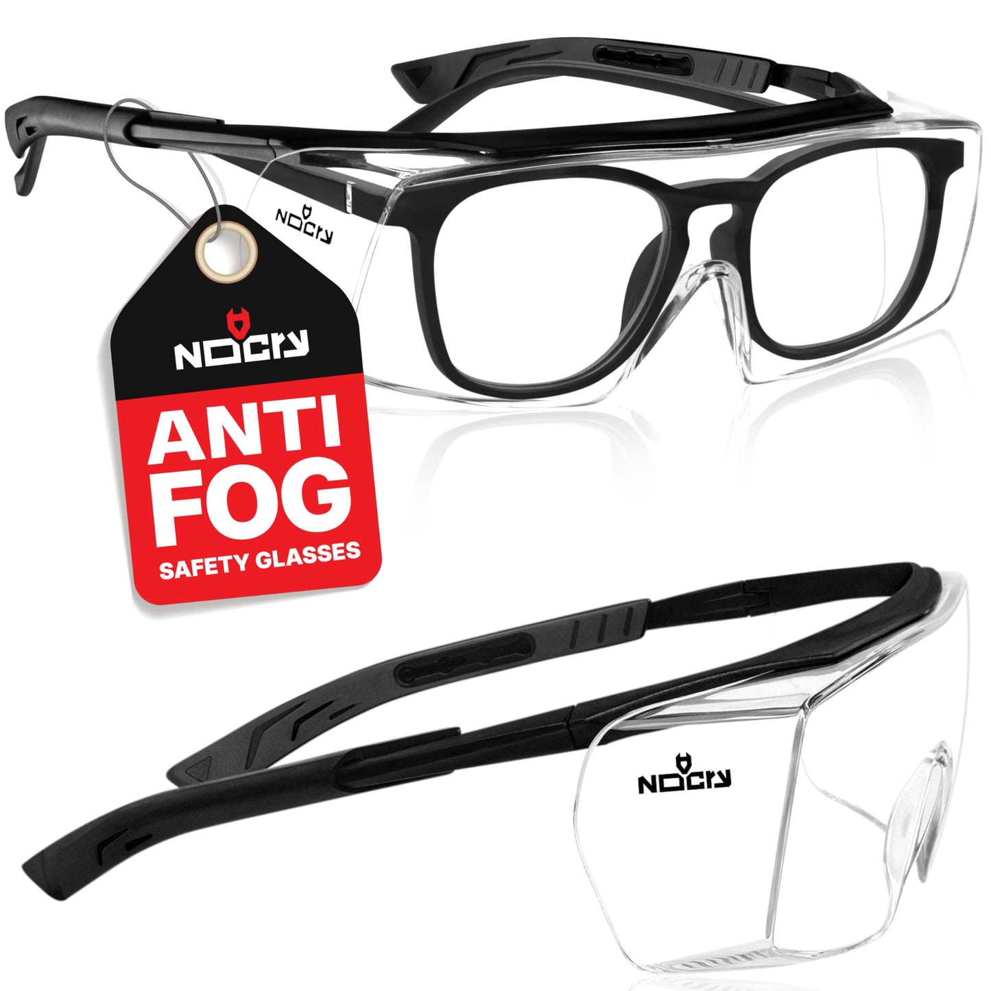 NoCry Anti Fog Safety Glasses that Fit Over Glasses with Scratch Resistant Lens — ANSI Z87 & OSHA Certified Over Glasses Safety Glasses for Men and Women with Adjustable Temples and 100% UV Protection