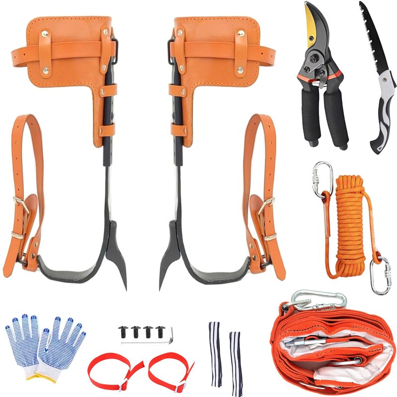 timiland Tree Climbing Spikes Set with Professional Accessories, Adjustable Length Design,Adjustable Climbing Belt and Nylon Umbrella Rope,for Climbing,Picking Fruit and Outdoor Sports(Set D)