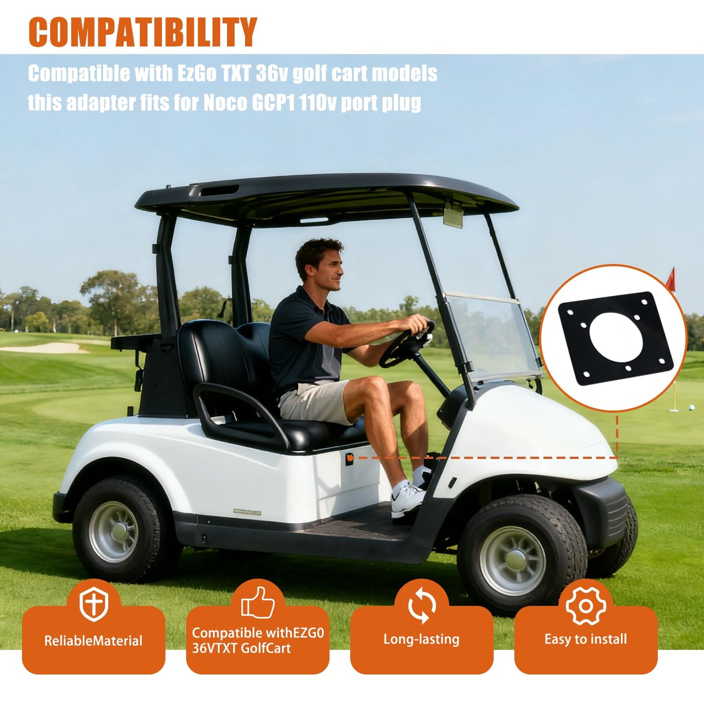 Annifree Golf Cart Charging Port Adapter Compatible for Noco GCP1 – Compatible with 110V AC & 36V EZGO TXT Carts – Ideal for Lithium Battery Conversion & On-Board Charging – Secure Plug Connectio