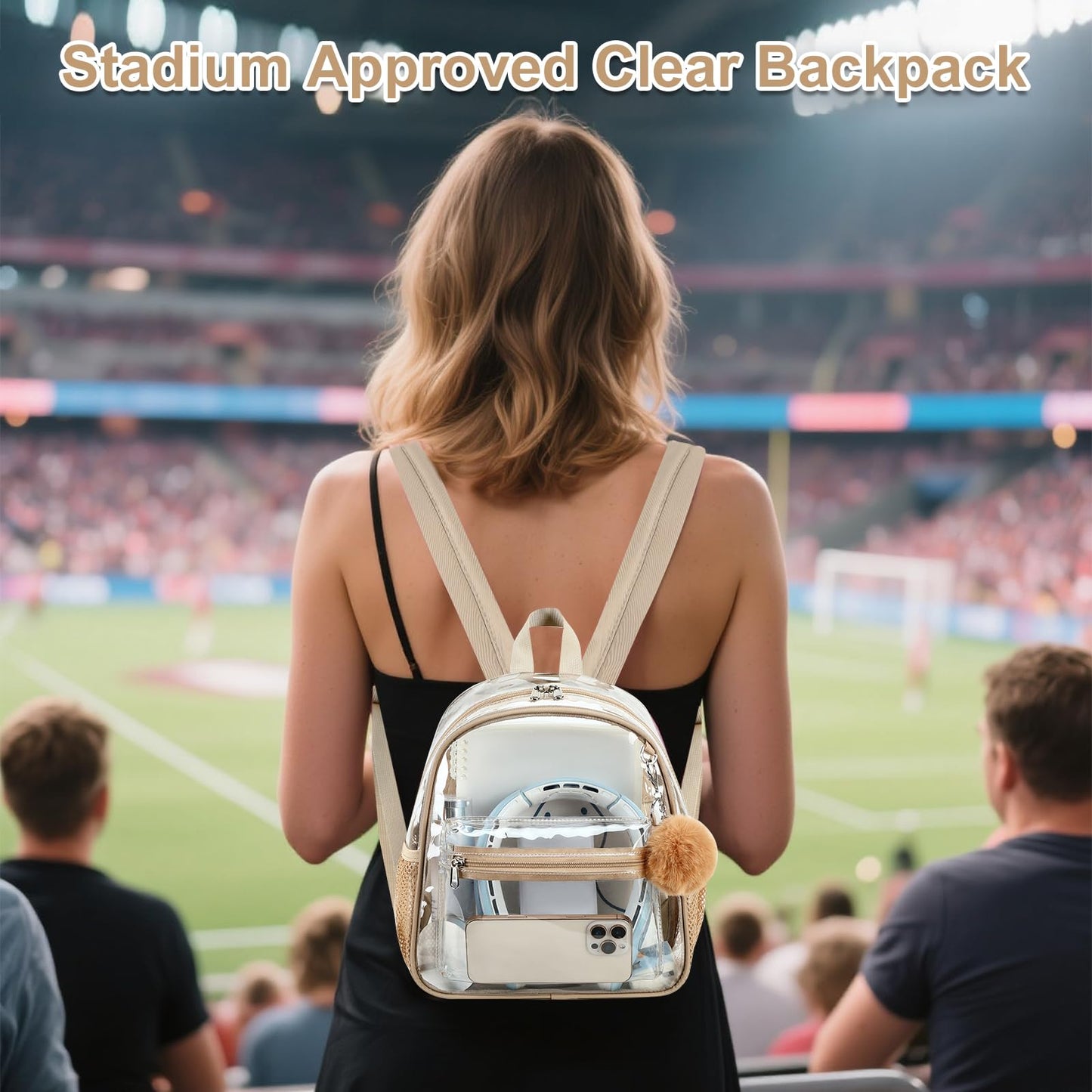 BTOOP Mini Clear Backpack for Stadium Events, 12 x 9 x 5 Inch Transparent PVC Bookbag, Fits Within Common 12x12x6 Stadium Bag Limits, for Concerts, Festivals, Women and Teens