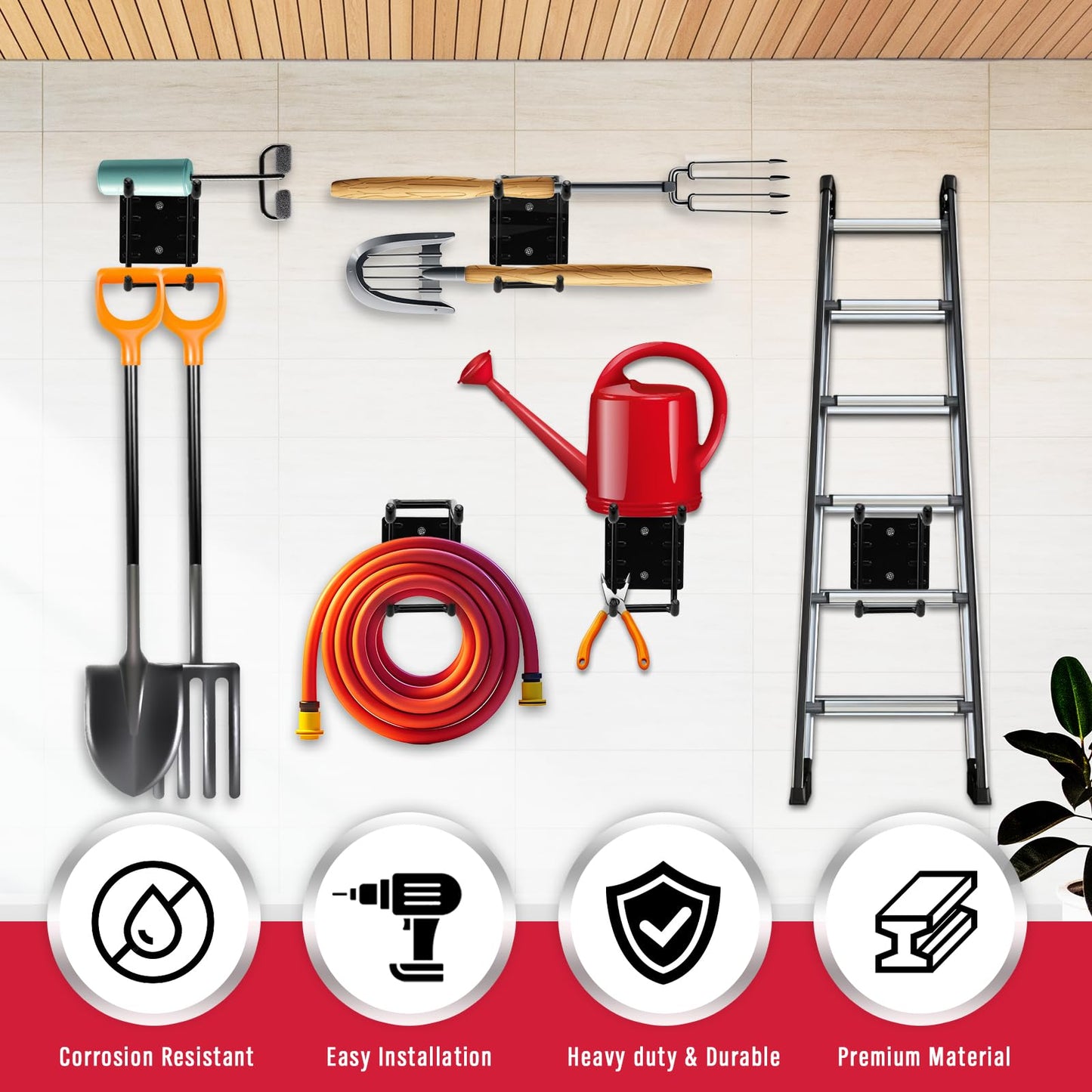 2-Piece 9.4" Heavy Duty Garage Hooks, Sturdy Utility Hooks Holds 55 LB Wall Mount Garden Tool Organizer Hangers for Hanging Shovel Ladder Chairs Strollers Power Tool Tire and More (Black)