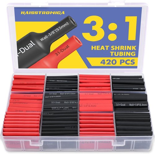 Haisstronica 420PCS Heat Shrink Tubing Kit - Marine-Grade Adhesive Lined Wrap | 1.75" Length, 7 Sizes, Black & Red