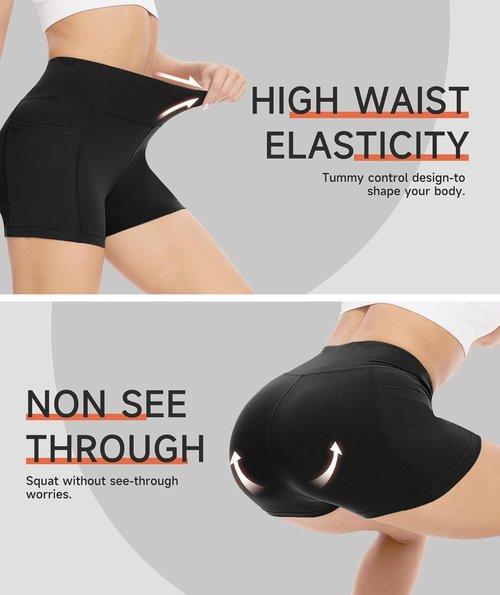 GAYHAY Biker Shorts for Women - High Waisted Black Spandex with Pockets for Yoga & Workout