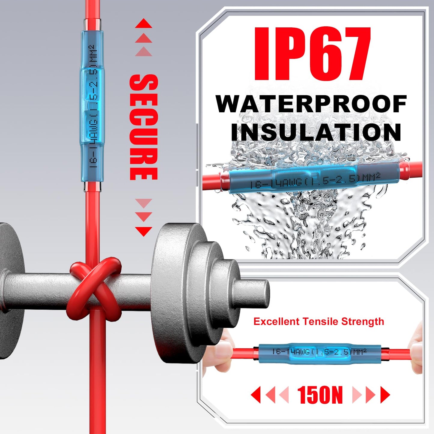 AIRIC Heat Shrink Butt Connectors 8 AWG, 20 Pcs Waterproof Electrical Crimp Splice Terminal for Auto Repair, Insulated Marine Grade Connector for 8 Gauge Wire, Wiring Crimps Terminals, Red