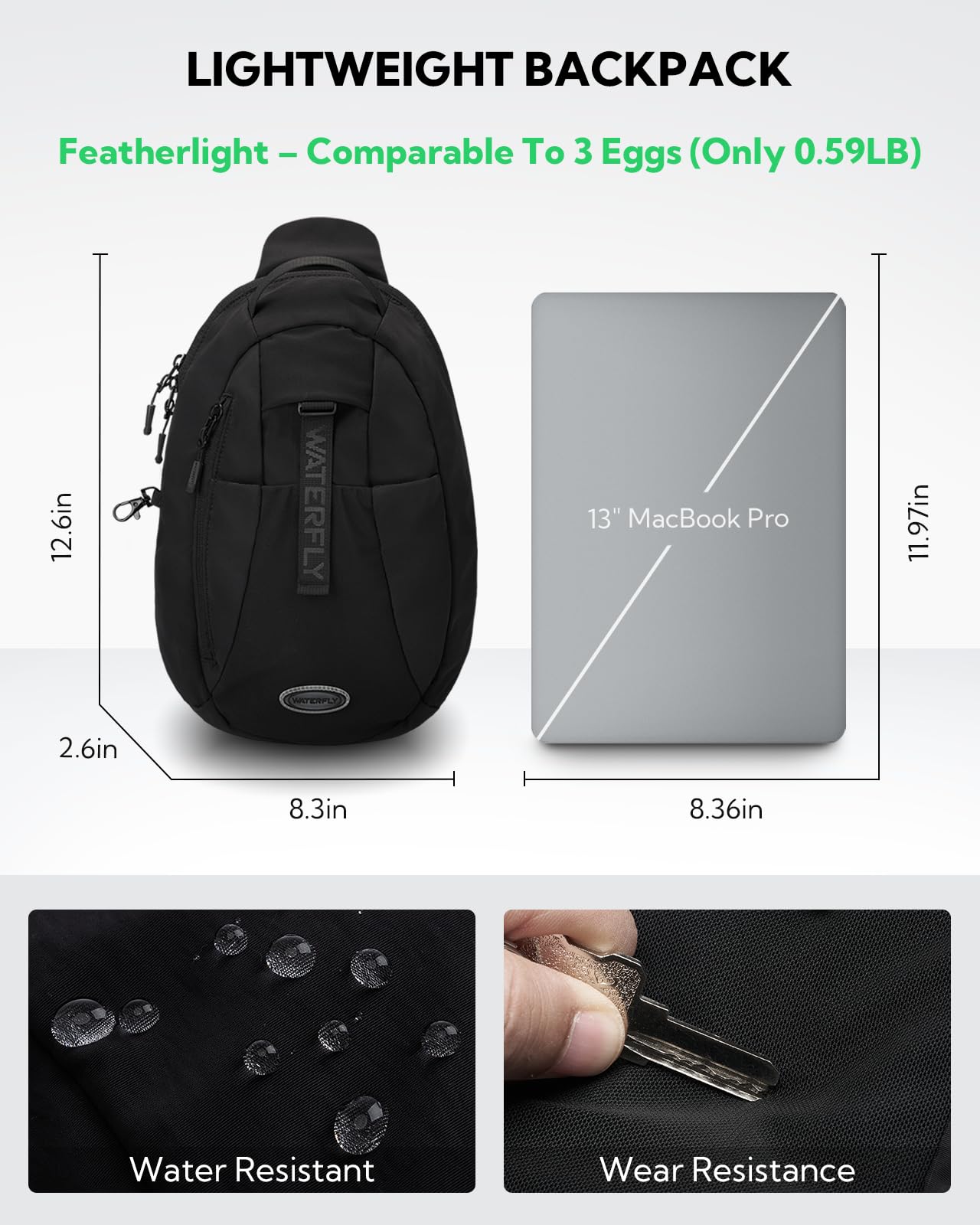 WATERFLY Small Crossbody Sling Backpack: RFID Blocking Anti Theft Sling Bag Travel Daypack Man Woman