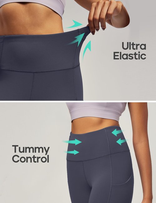 IUGA Leggings with Pockets for Women High Waisted Yoga Pants Women Tummy Control Workout Compression Running Leggings Grey