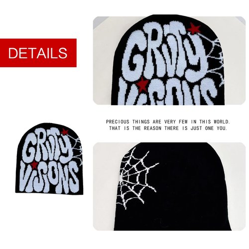 QCWN 4Pcs Y2k Beanie Knitted Hat Winter Warm Gothic Pattern Graphic Hat Acrylic Knitted Y2k Hats Accessories Streetwear Beanie for Men Women