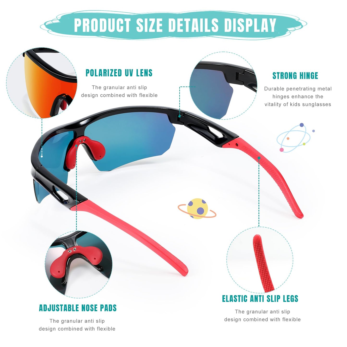 Vcarsian Kids Sunglasses Polarized Youth Baseball Softball Cycling Sports Sun Glasses Boys Girls