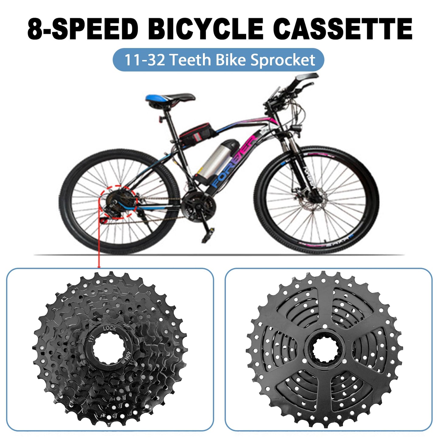 Aikolesa Black Bike Cassette 8 Speed Cassette 11-32T Bike Cassette Sprocket for Mountain Bike Folding Bike