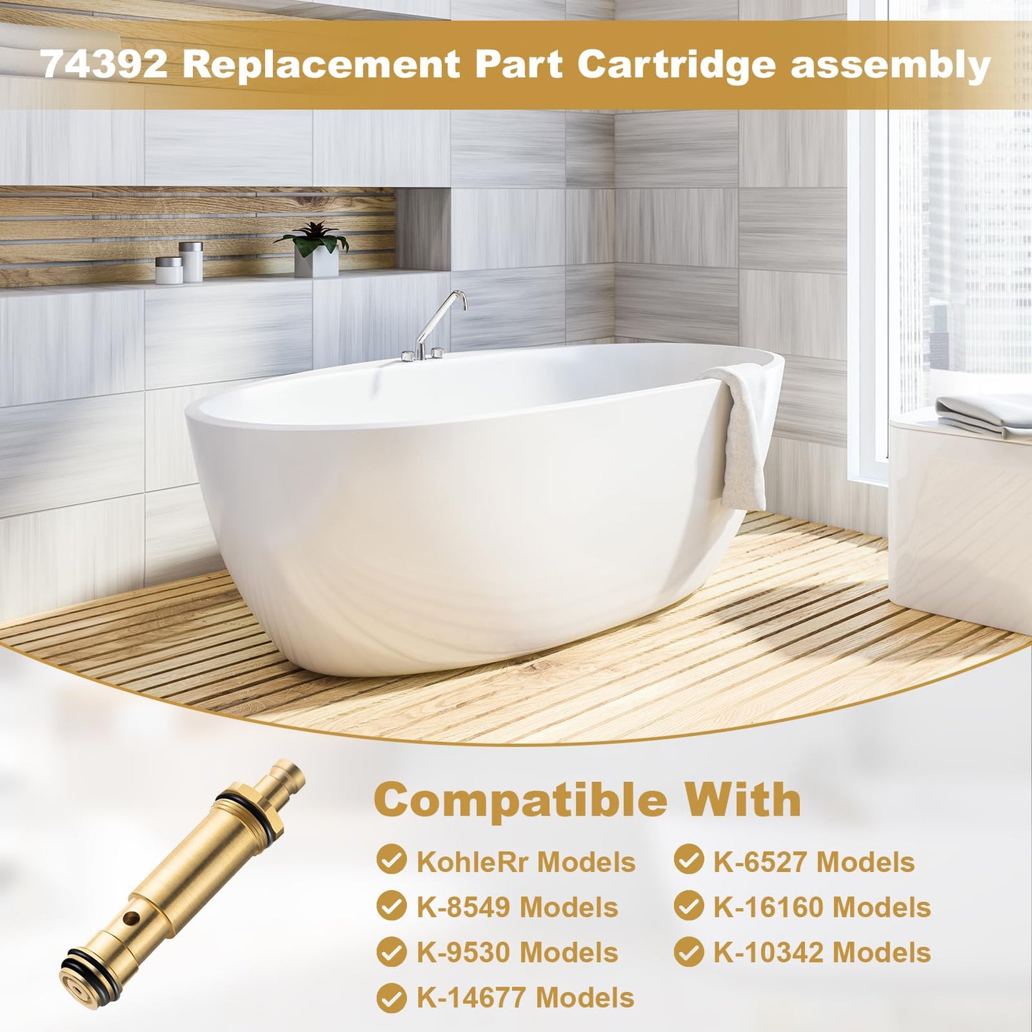 74392 Diverter Cartridge Assembly, for Kohler Most Two-Way Diverters Cartridge and Deck Mounted Diverter Valve Cartridge Assy