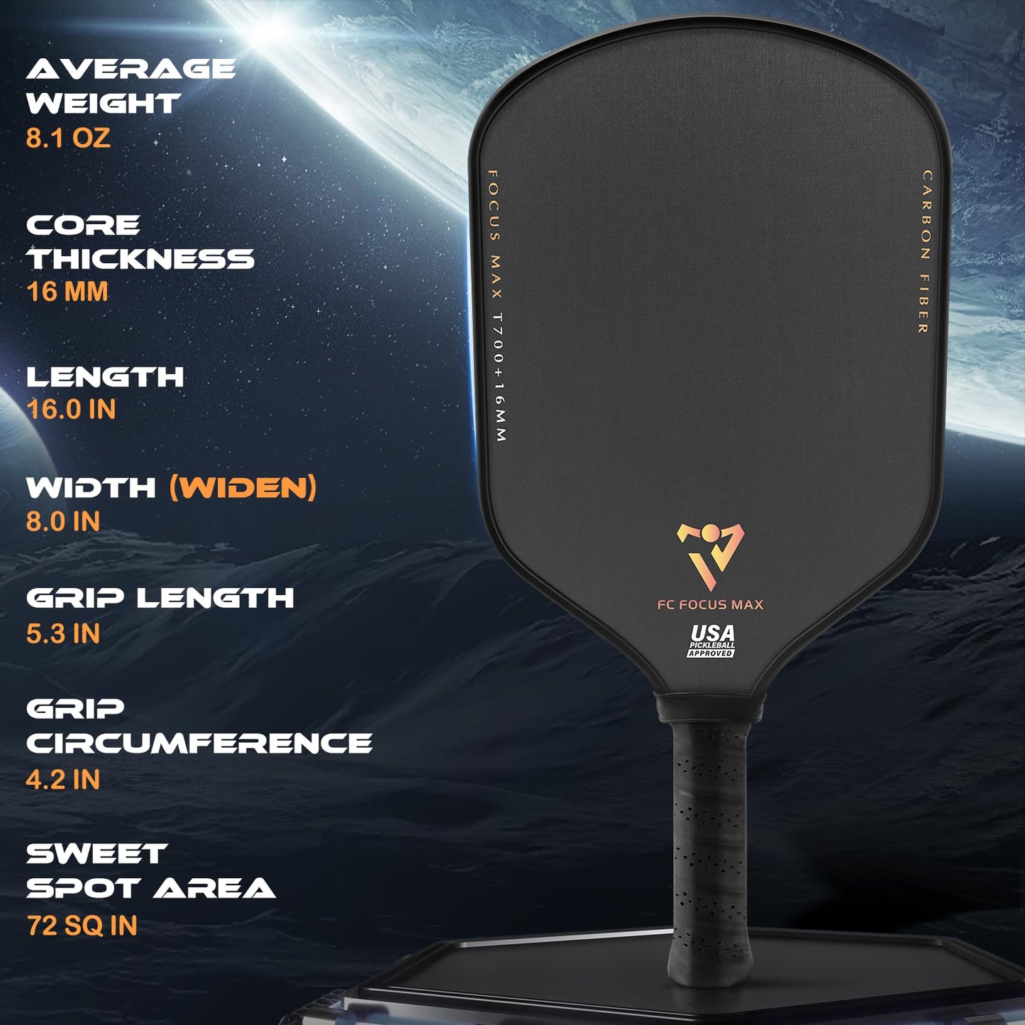 T700 Carbon Fiber Pickleball Paddles, Pickleball Set 16mm Pickle Ball Rackets with CMS Matte Surface Lightweight Honeycomb Core & Durable Edge Guard Protector Larger Sweet Spot